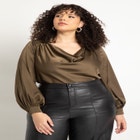 Collared Cowl Neck Satin Blouse image number null