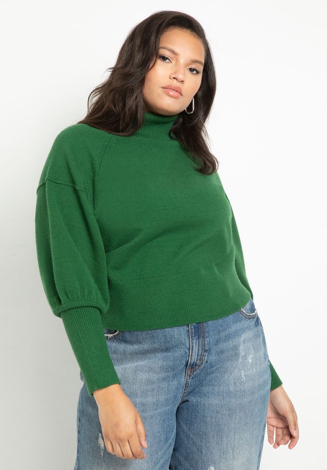 Tall Cuff Turtleneck Puff Sleeve Sweater image number 0