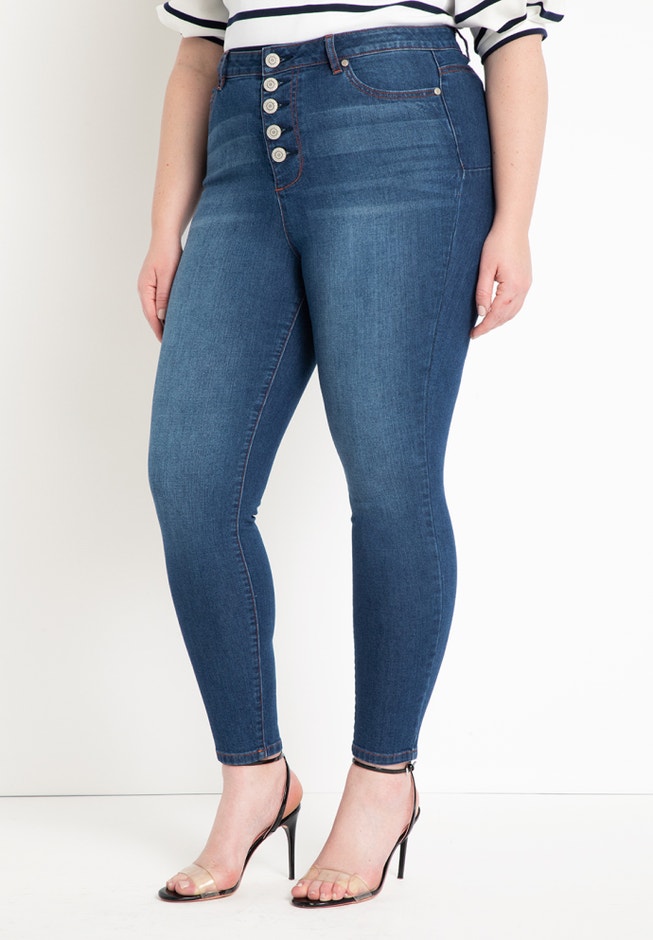 Classic Fit Peach Lift Button Fly Skinny Jean image number null