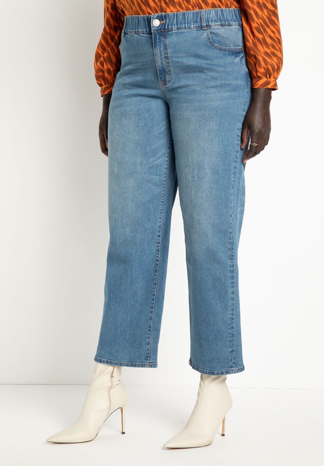 Elastic Waistband Straight Leg Jeans image number 0