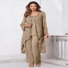 Plus Size Beaded Georgette Scoop Neck 3-Piece Pant Set image number null