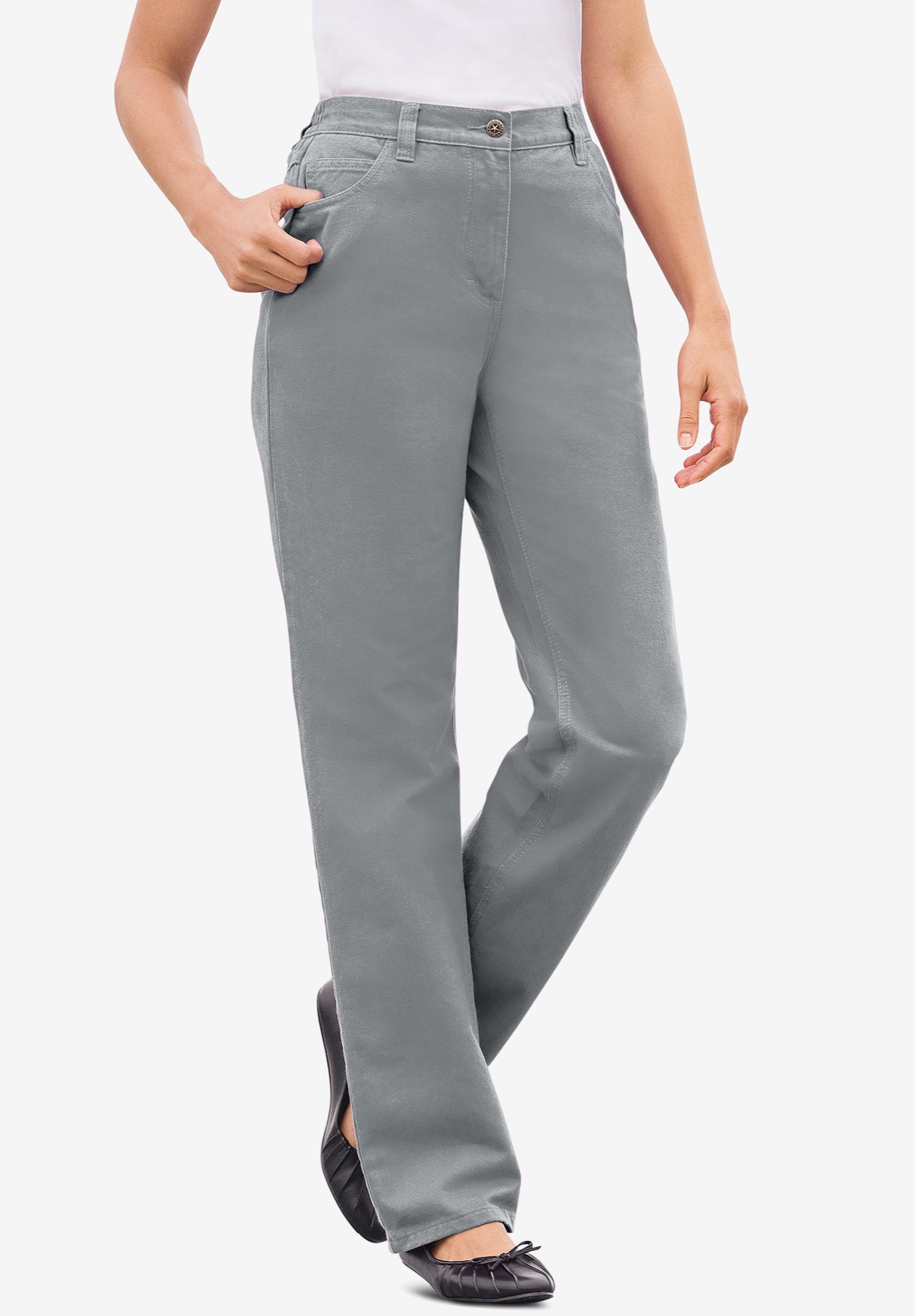 Perfect Back-Elastic Gap-Free Straight-Leg Cotton Jeans image number 0