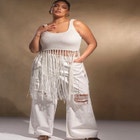 Wide Leg Distressed Jeans image number null