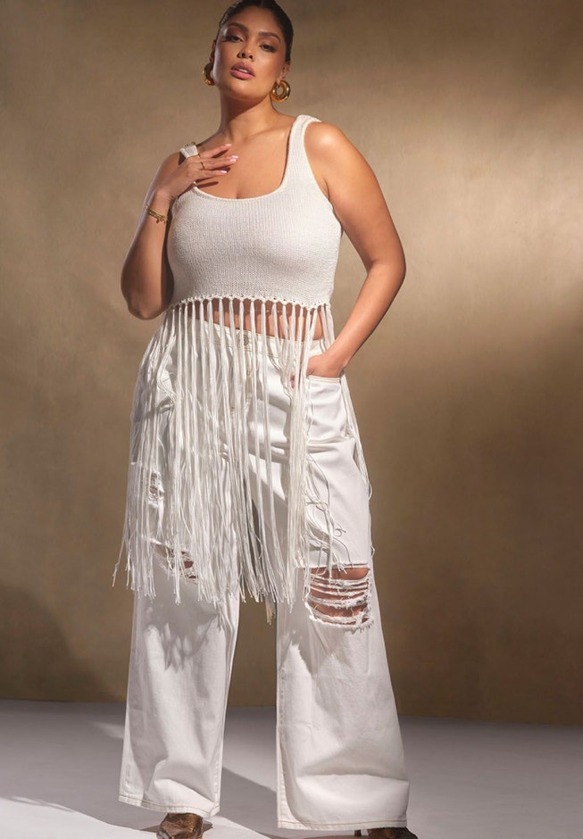 Wide Leg Distressed Jeans image number null