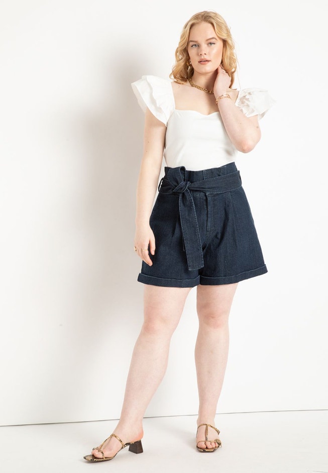 Denim Shorts With Belt image number 0