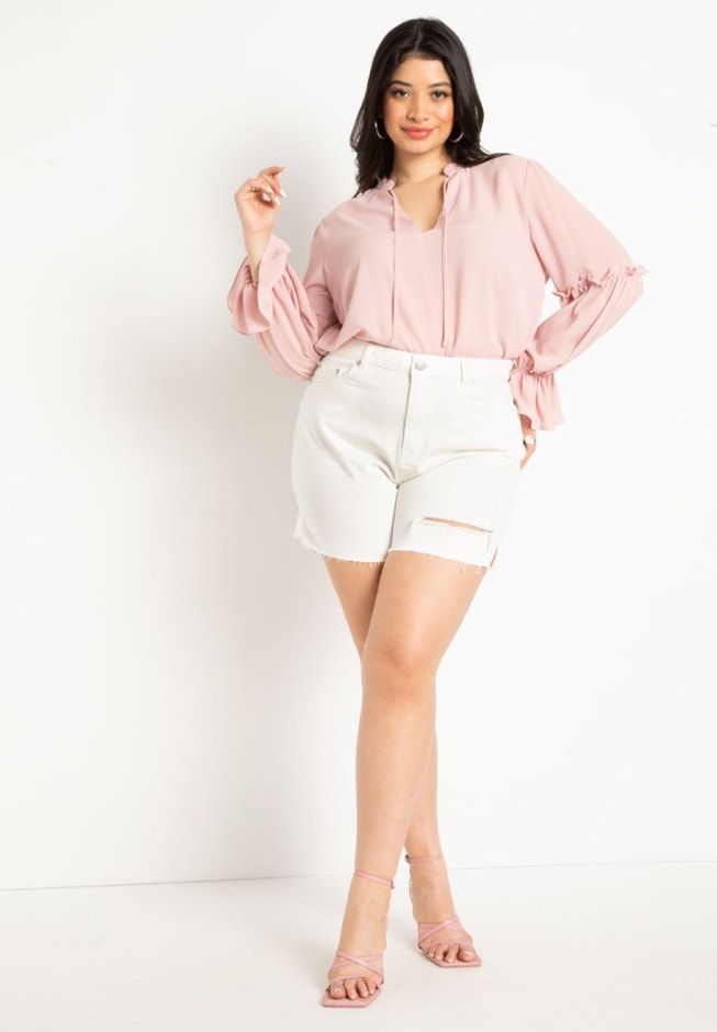 Distressed Split Hem Shorts image number null