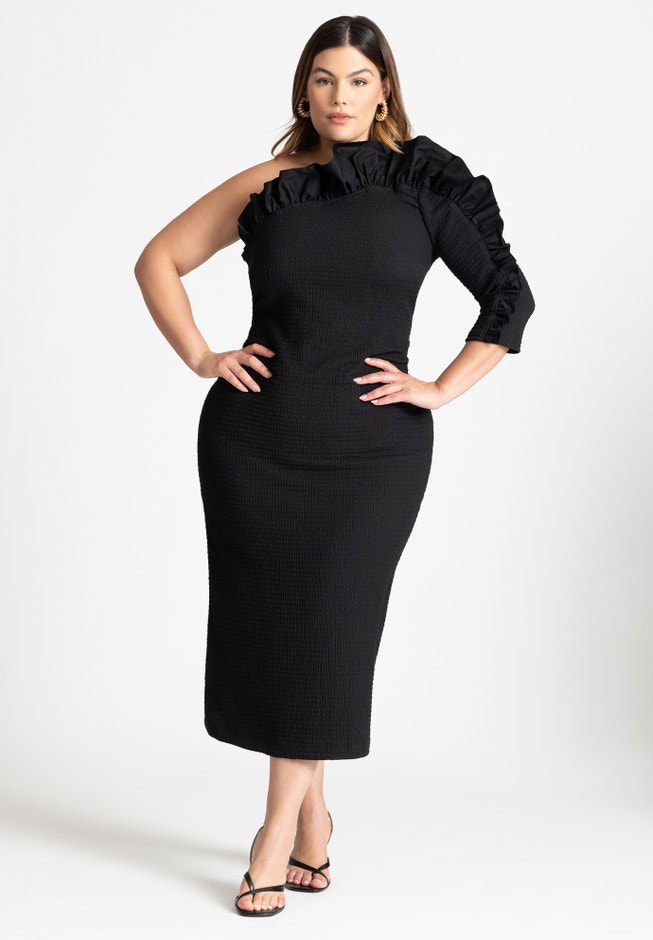 Popcorn Ruffle Column Dress image number null