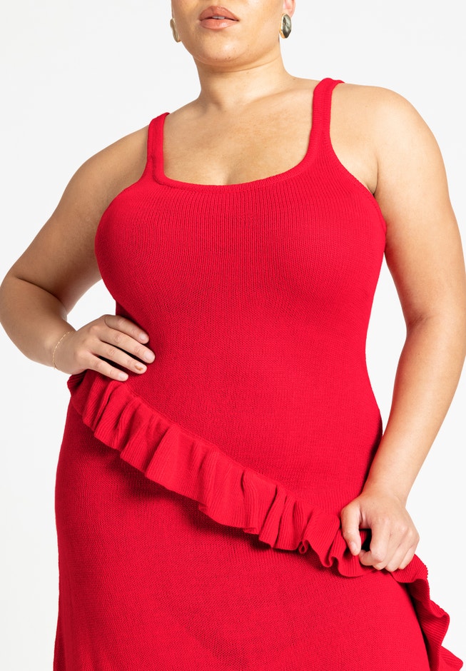 Sweater Ruffle Tank Dress image number null