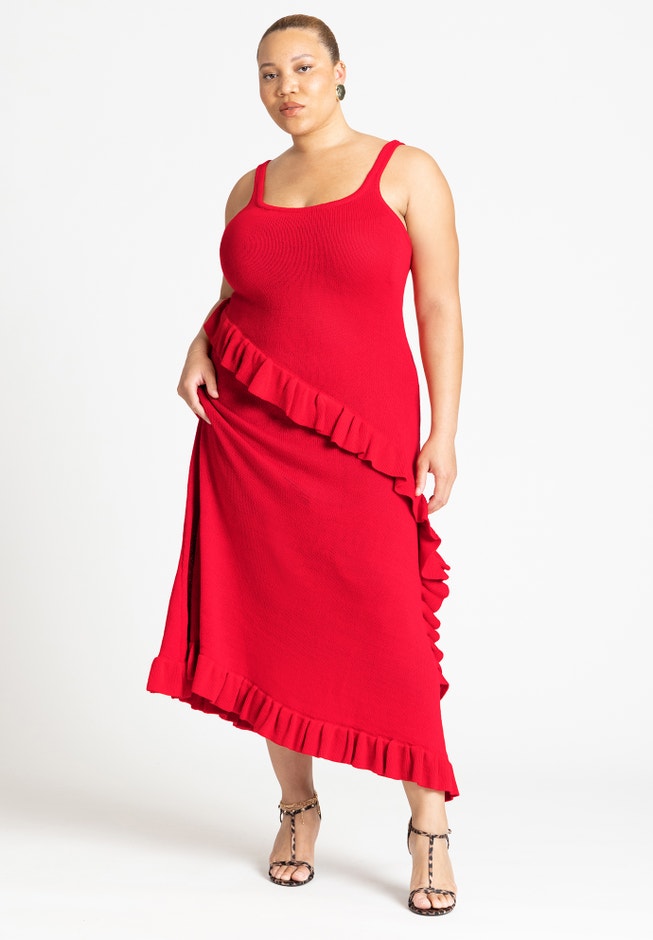 Sweater Ruffle Tank Dress image number null