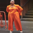 Pleated Wide Leg Satin Trouser image number null