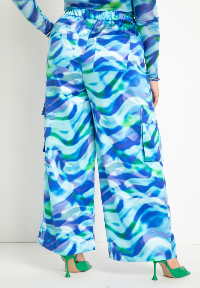 Wide Leg Satin Cargo Pant image number null