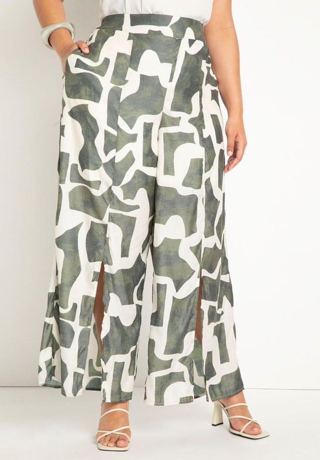 Pull On Wide Leg Pant with Slit Hem image number null