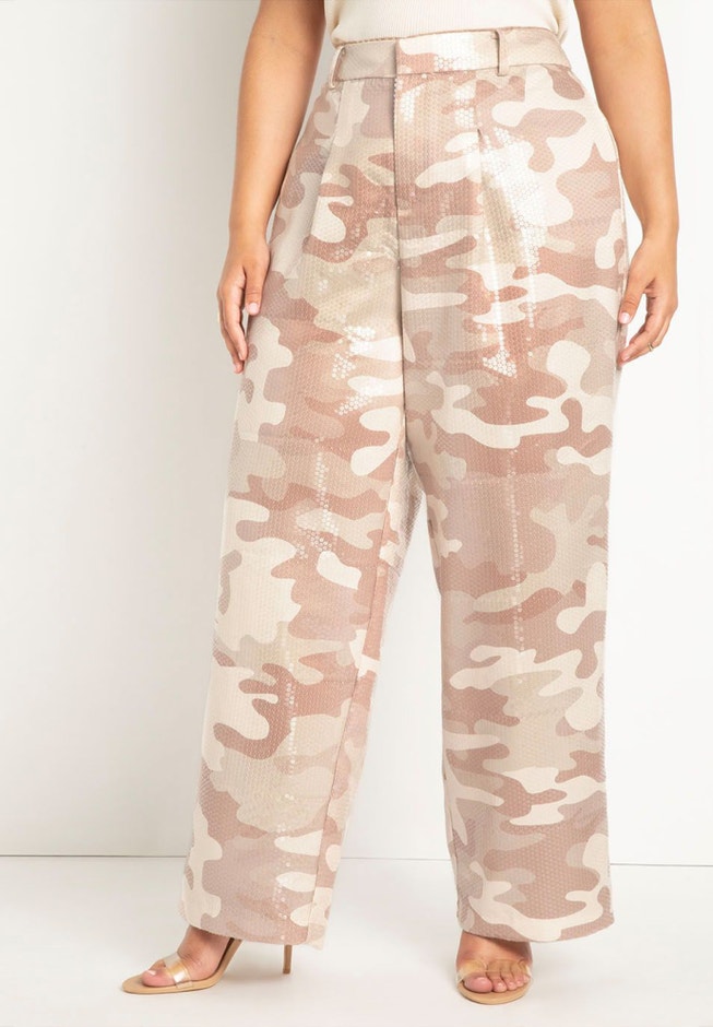 Printed Sequin Wide Leg Pant image number null