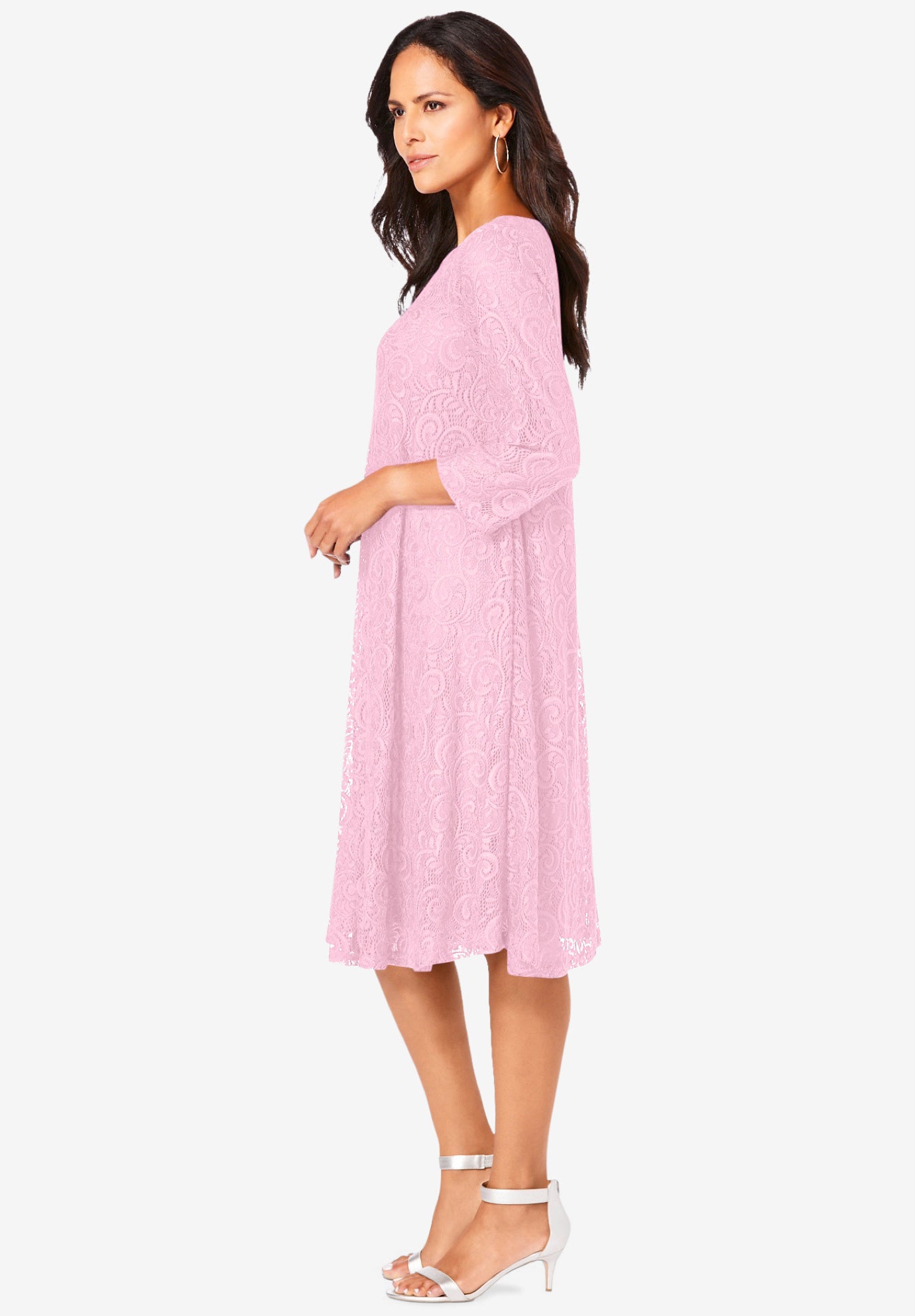 Plus-Size 3/4 Sleeve Boatneck Lace Swing Dress image number 4