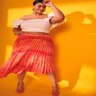 Ombre Pleated Midi Skirt image number null