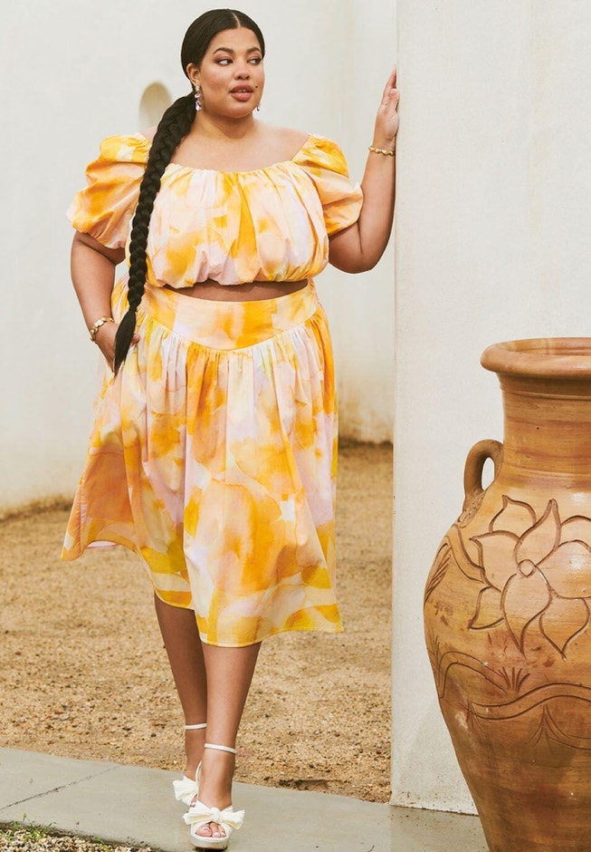 Yoke Detail Gathered Midi Skirt image number null