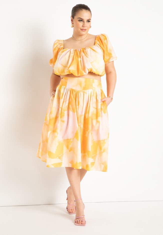 Yoke Detail Gathered Midi Skirt image number null