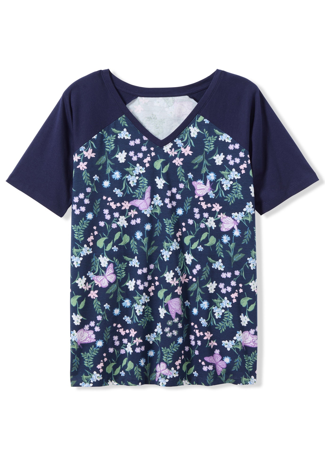 Elbow Sleeve V-Neck Baseball Tee image number 1