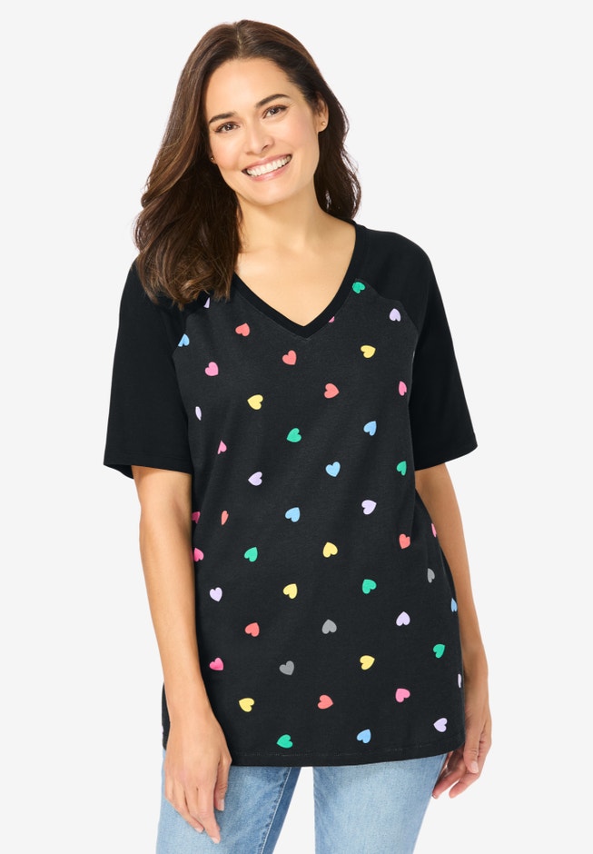 Elbow Sleeve V-Neck Baseball Tee image number 0