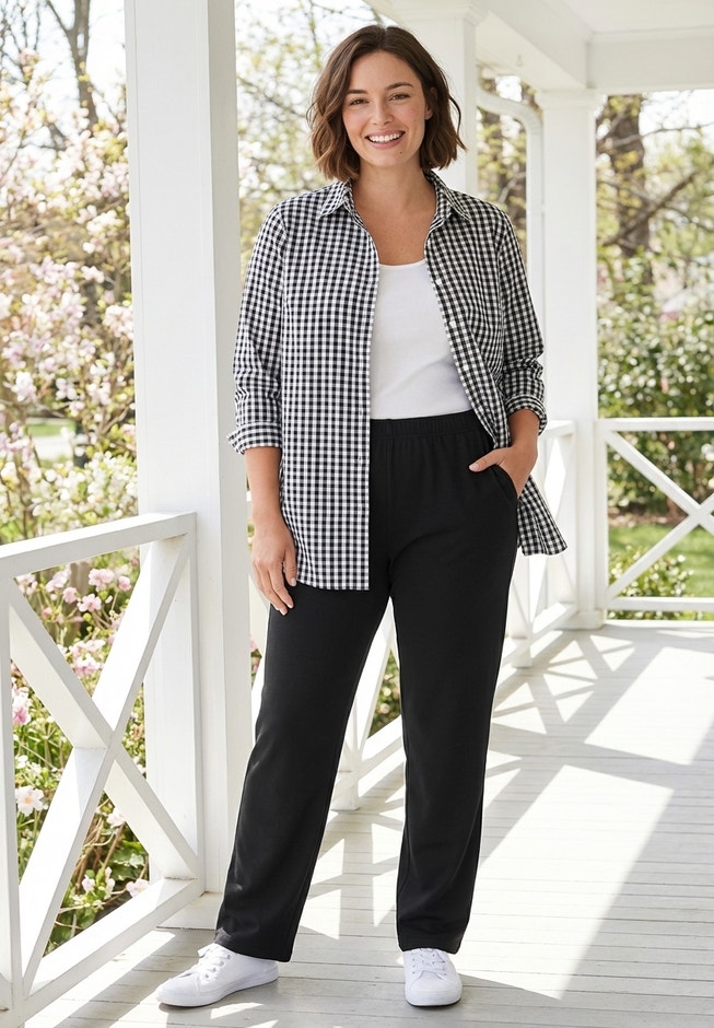 7-Day Straight-Leg Elastic-Waist Stretchy Knit Pant image number 3