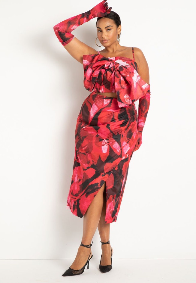 Printed Pleat Detail Midi Skirt image number 0
