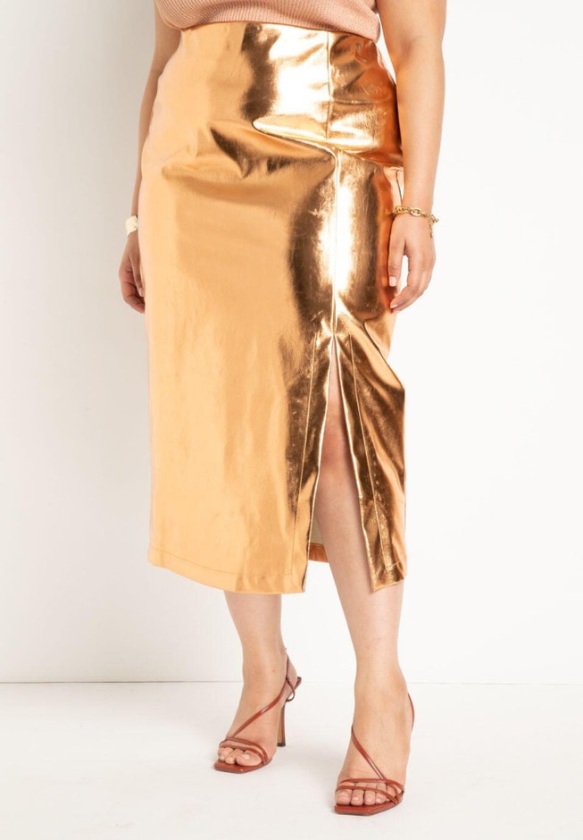 Metallic Column Midi Skirt image number null