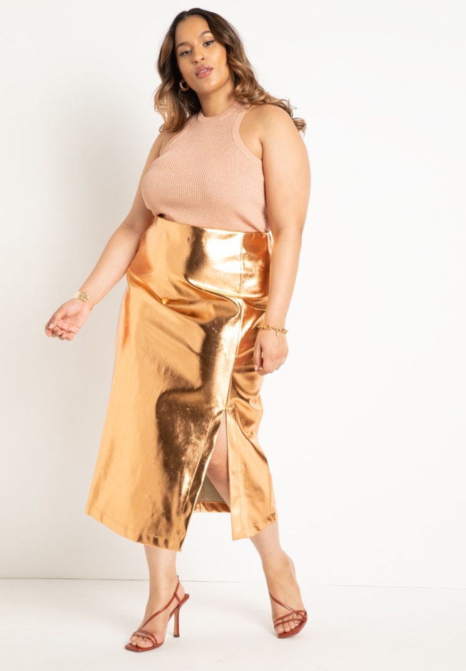 Metallic Column Midi Skirt image number null