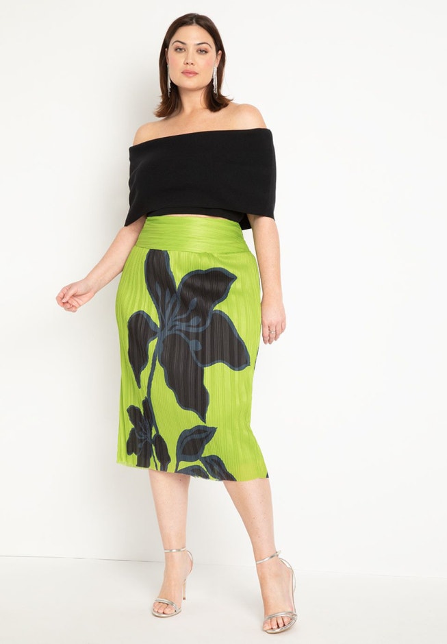 High Waisted Knit Midi Skirt image number null