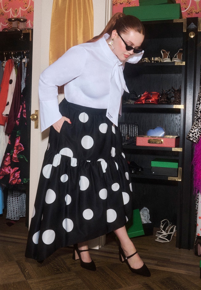 ELOQUII x kate spade new york Tiered Dot Maxi Skirt image number 0