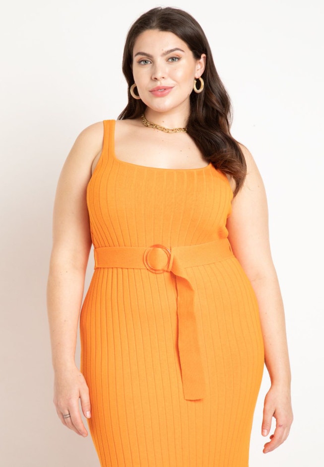 Knitted Rib Maxi Dress With Belt image number 1