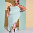 Knitted Rib Maxi Dress With Belt image number null