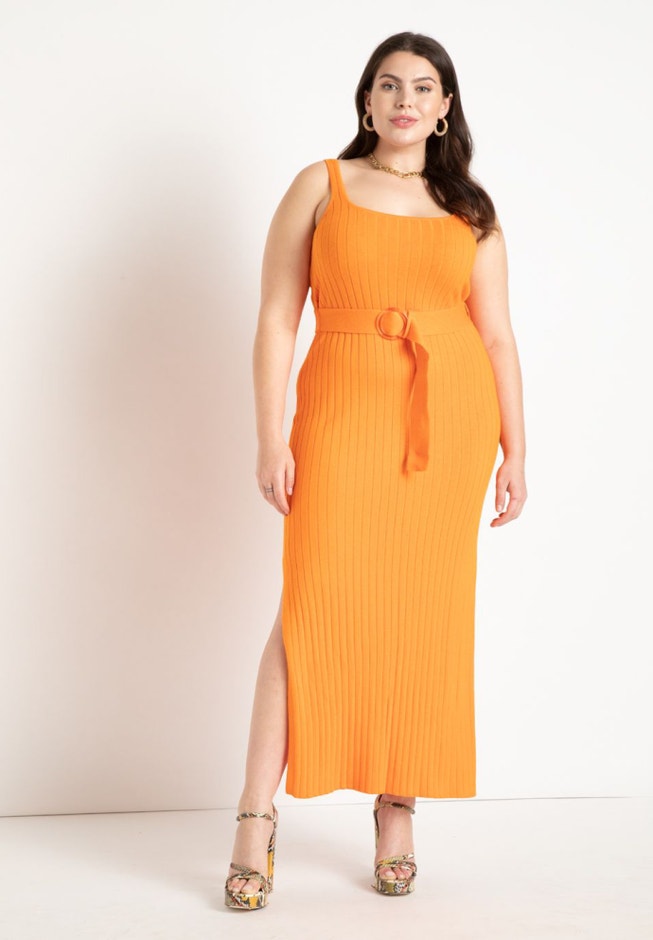 Knitted Rib Maxi Dress With Belt image number 0