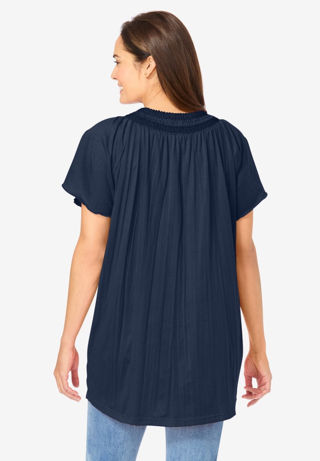 Short-Sleeve V-Neck Crinkle Tunic image number null