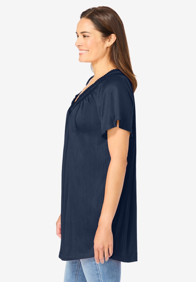 Short-Sleeve V-Neck Crinkle Tunic image number null