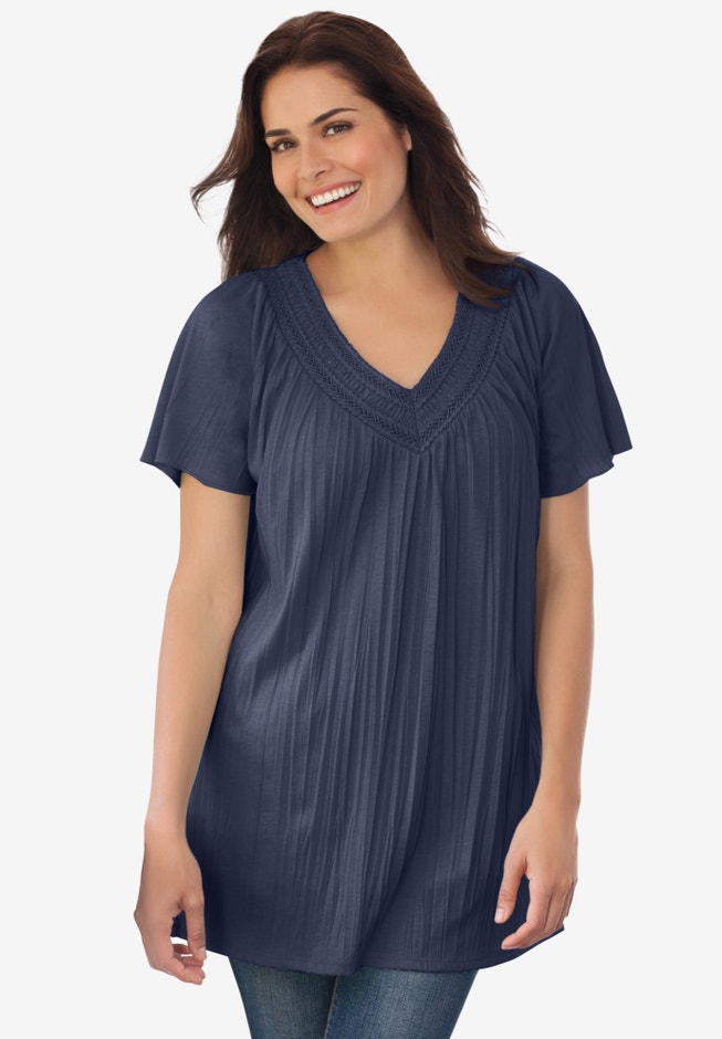 Short-Sleeve V-Neck Crinkle Tunic image number null