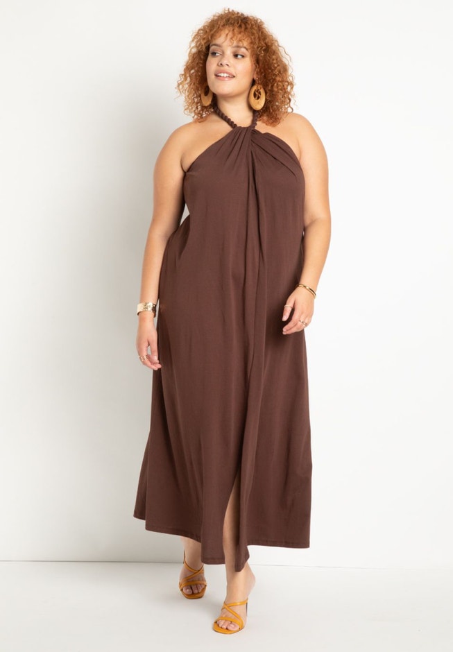 Halter Dress with Braided Detail image number null