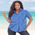Plus Size Kate Short Sleeve Easy Cotton-Blend Button-Front Shirt image number null