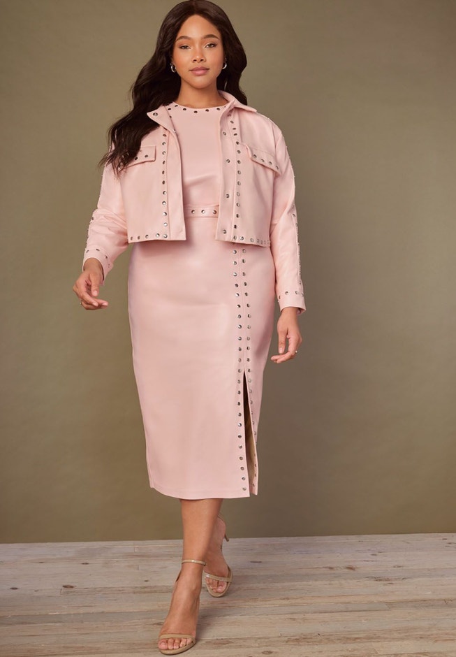 Stud Detail Leather Dress image number null