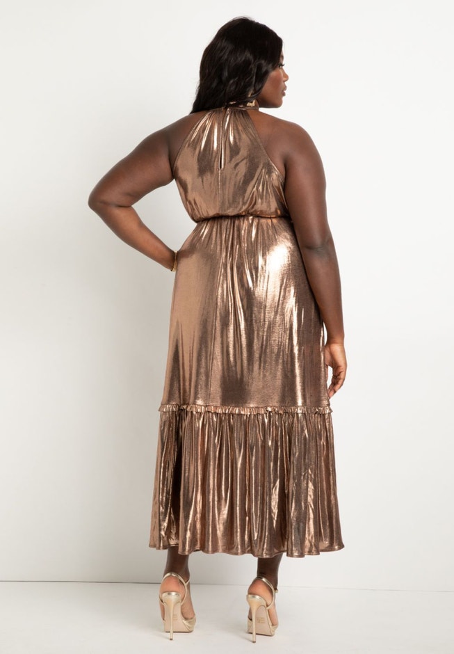 Metallic Dress With Halter Neckline image number null