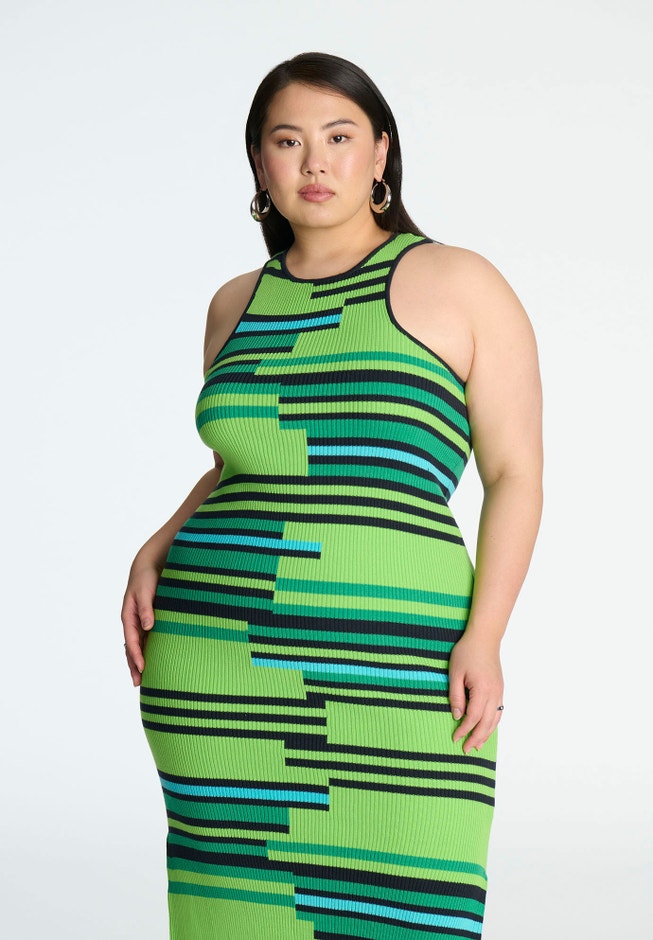 Mixed Stripe Ribbed Dress image number 2
