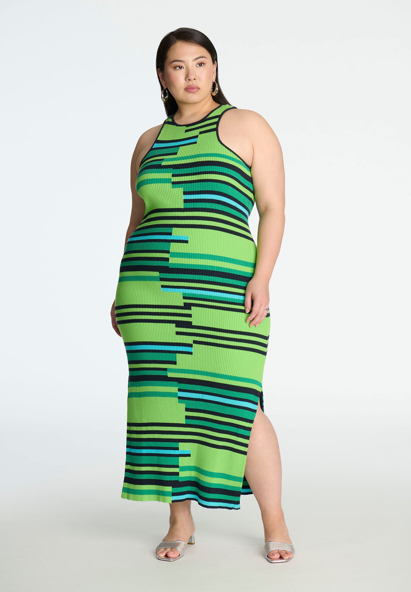 『ル様　専用』Stripe Rib Polo Dress M Striped Ribbed Polo Dress