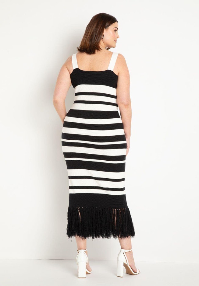 Striped Maxi Dress - Knitted Stretch Fabric, Black White Stripe | ELOQUII Striped Maxi Dress - Knitted Stretch Fabric, Black White Stripe | ELOQUII