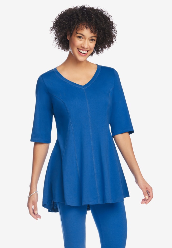 Elbow Sleeve V-Neck Fit and Flare Tunic image number 3