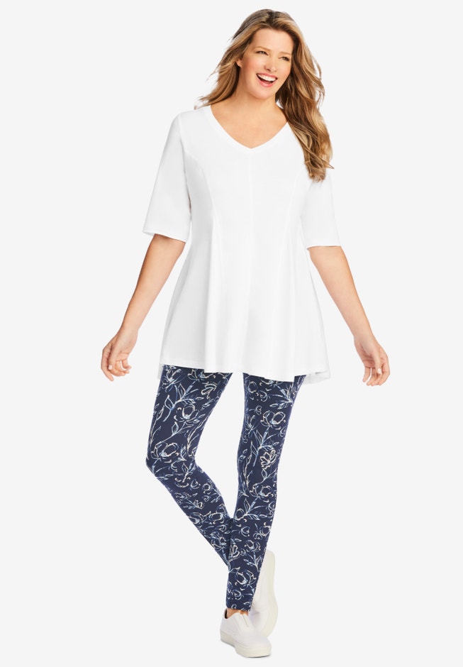 Elbow Sleeve V-Neck Fit and Flare Tunic image number 4