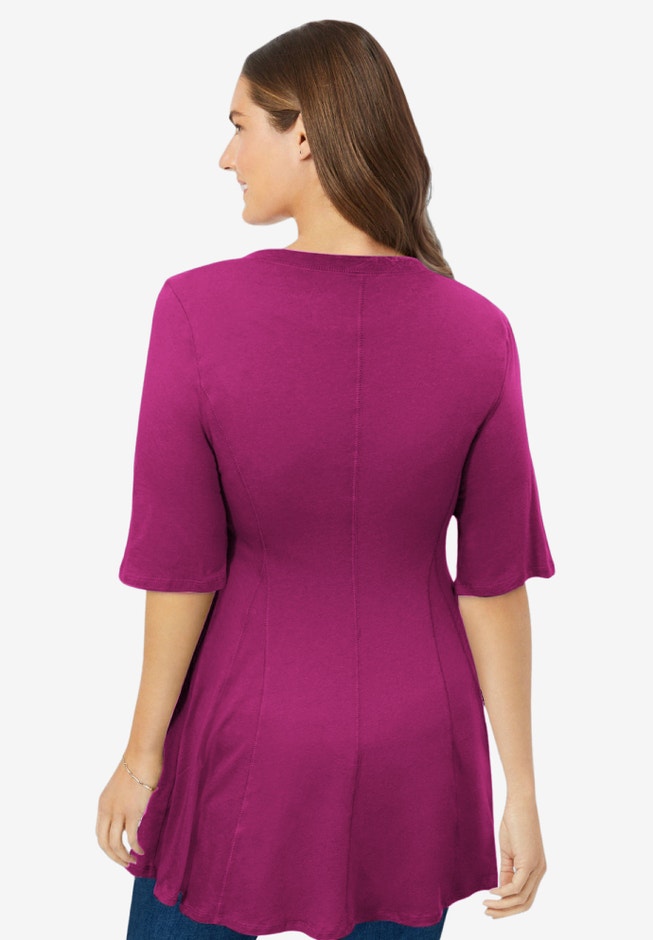 Elbow Sleeve V-Neck Fit and Flare Tunic image number 1
