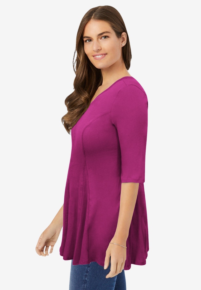 Elbow Sleeve V-Neck Fit and Flare Tunic image number 2