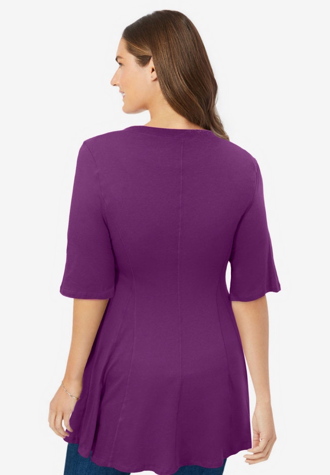 Elbow Sleeve V-Neck Fit and Flare Tunic image number 1