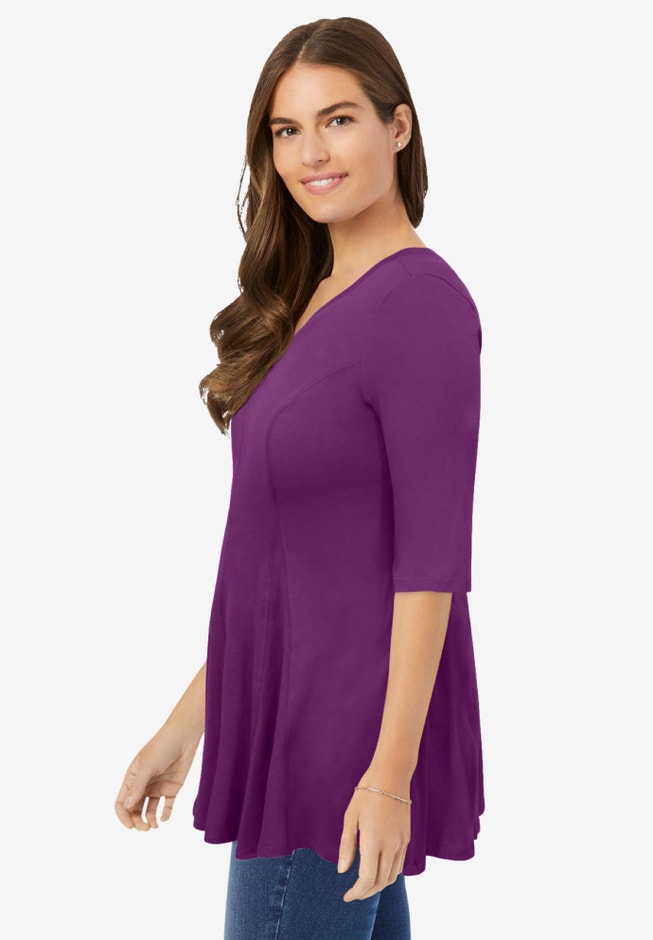 Elbow Sleeve V-Neck Fit and Flare Tunic image number 2