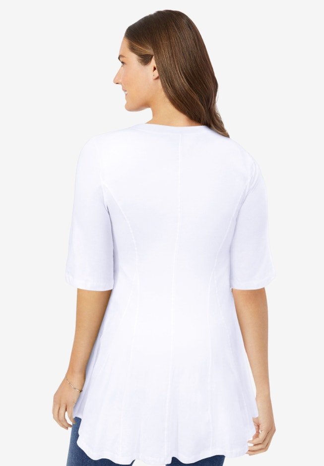 Elbow Sleeve V-Neck Fit and Flare Tunic image number 1