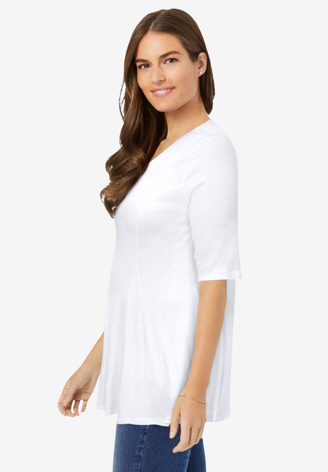 Elbow Sleeve V-Neck Fit and Flare Tunic image number 2